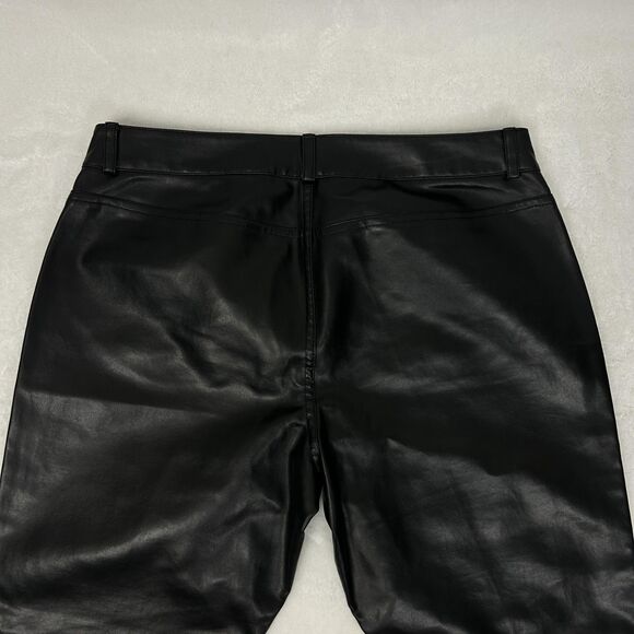 Express Pants Womens 7/8 Black Faux Vegan Leather Straight Leg Y2K Style - Picture 2 of 11